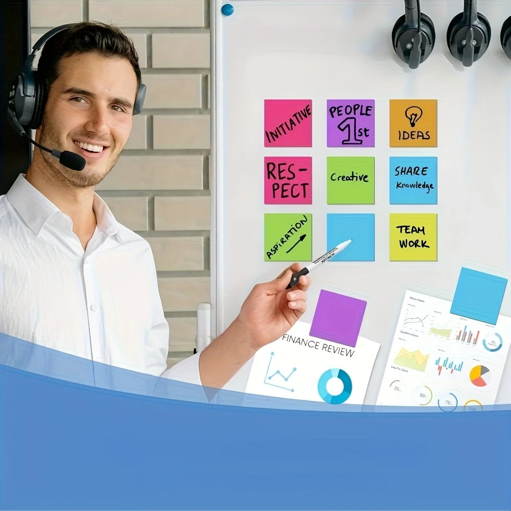 30pcs Reusable Magnetic Sticky Notes, 3x3 Inches - Dry-Wipe Labels with Markers, for Whiteboards, Refrigerators, Lockers, Etc.