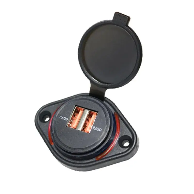 R53C Double USB Power Adapter Car with QC18W Fast Charging 18W for 12-24V Devices Waterproof Cover Safety Protections