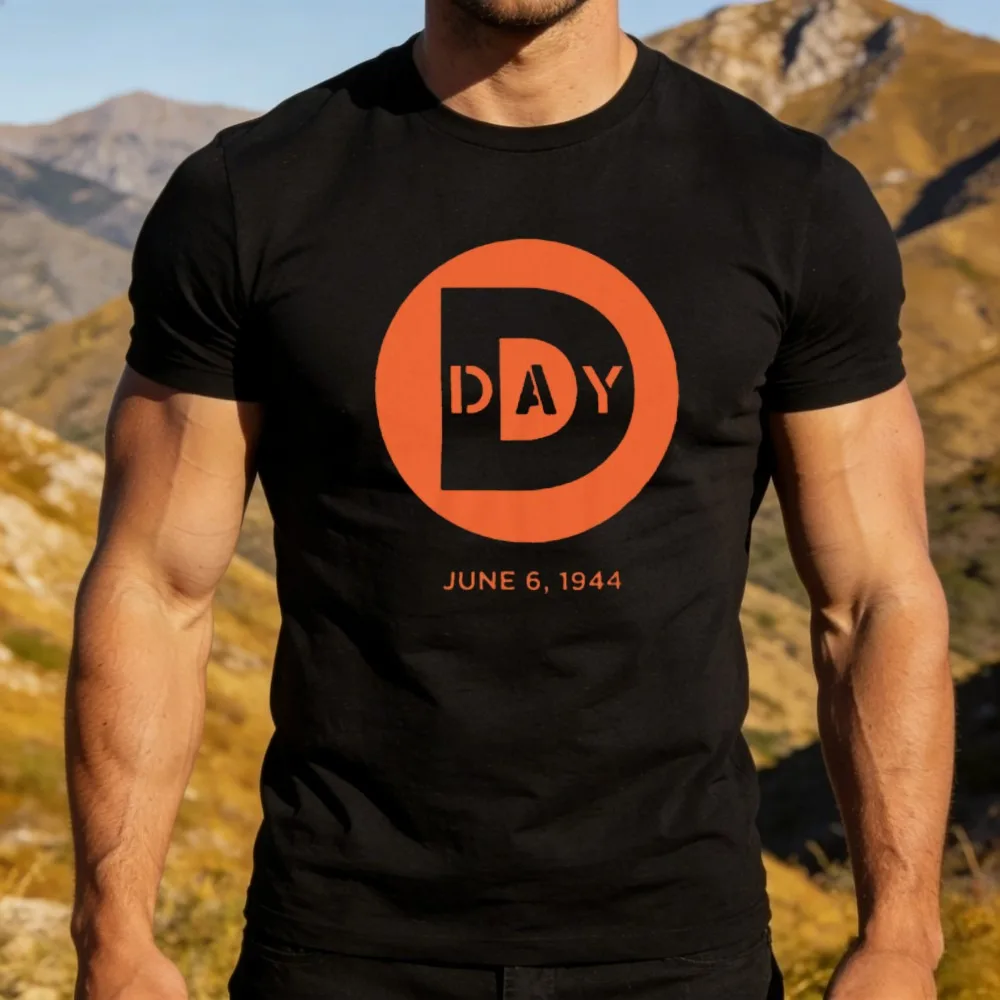 T-shirt imprimé graphique D-Day 1944, tenue décontractée patriotique Normandie, t-shirt en coton à col rond pour hommes et femmes, tenue décontractée pour la vie quotidienne