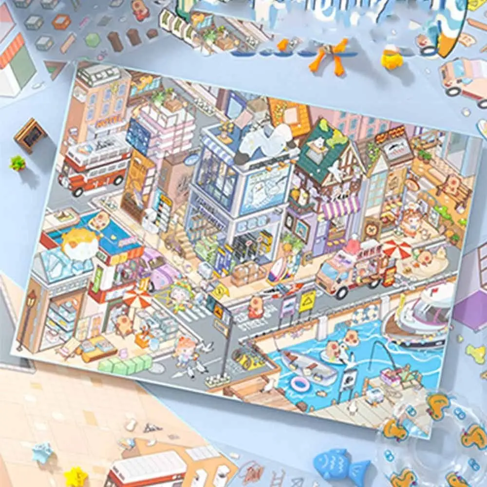 Street View Series Miniature Collection Stickers Scrapbooking Material Cartoon Landscaping Stickers Visual Stacking