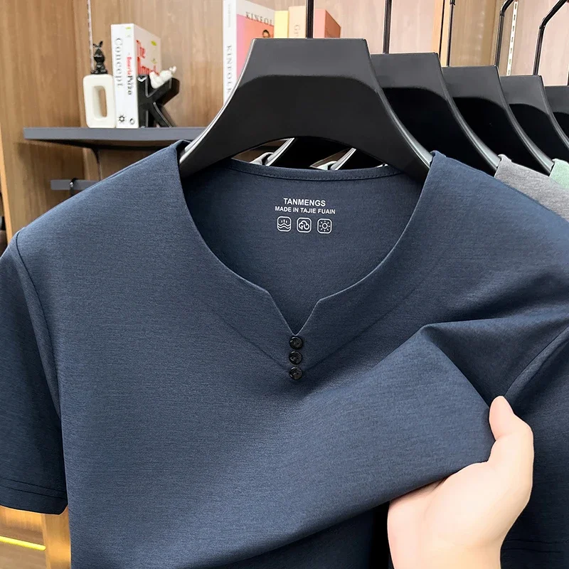 Mens Breathable Short Sleeve V Neck T Shirt Comfortable Fabric For All Day Comfort Casual Style And Everyday Wear image 2