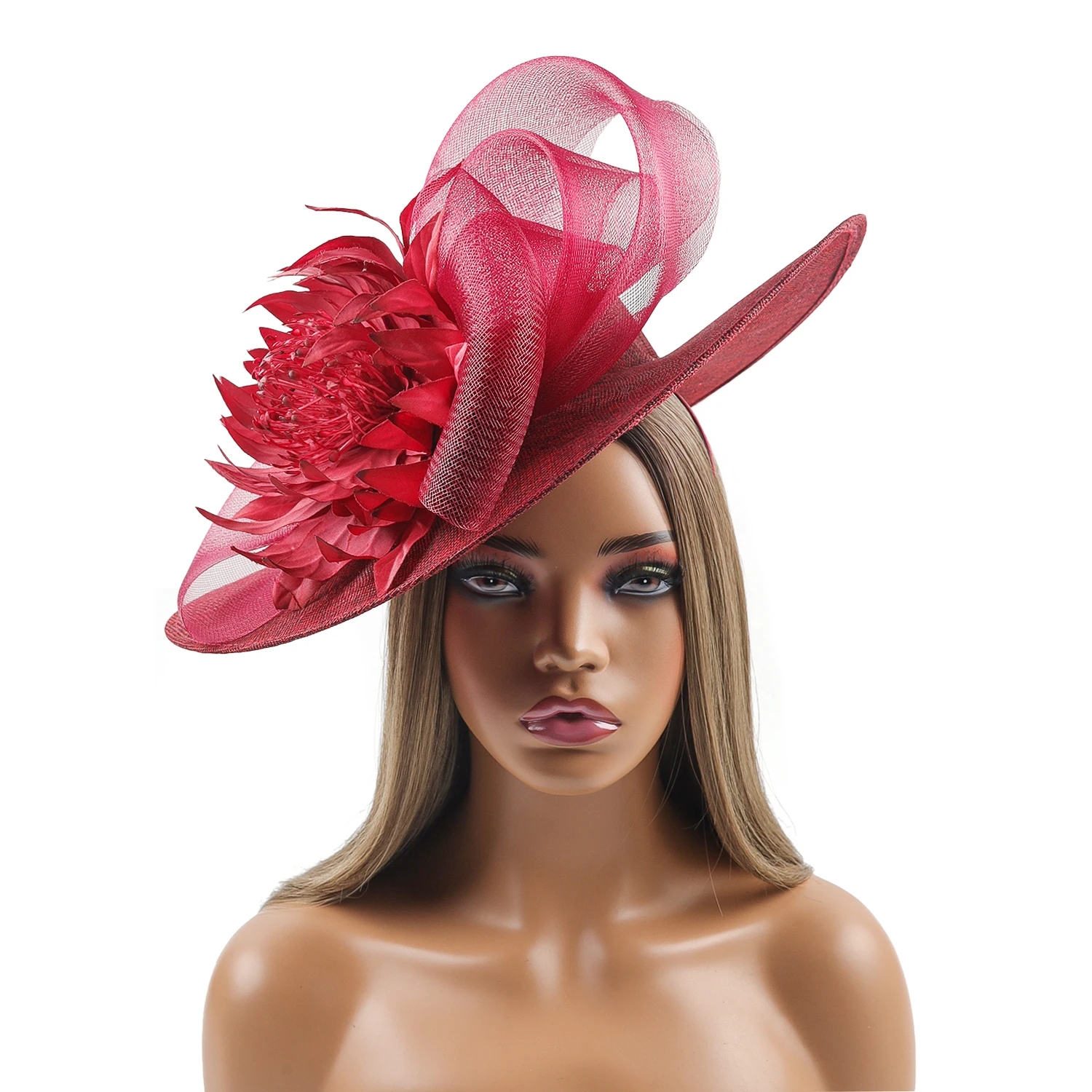 قبعة سيناماي الساحرة على شكل زهرة مع فيونكة شبكية قابلة للتمدد للنساء، إكسسوار رسمي عصري عالي الجودة لمهرجانات الزفاف #2