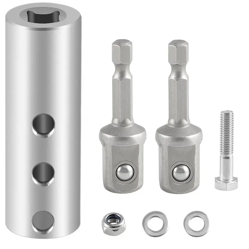 A67P-Stainless Steel Trailer Jack Electric Drill Adapter With 2Pc 1/2Inch Socket Adapter Bit Compatible With Jack Drive Shaft