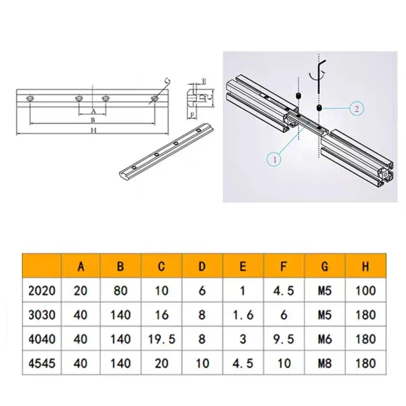8 pz/lotto 2020 accessori per la connessione del profilo in alluminio collegamento del connettore con vite M5 collegare le parti lunghezza 100mm