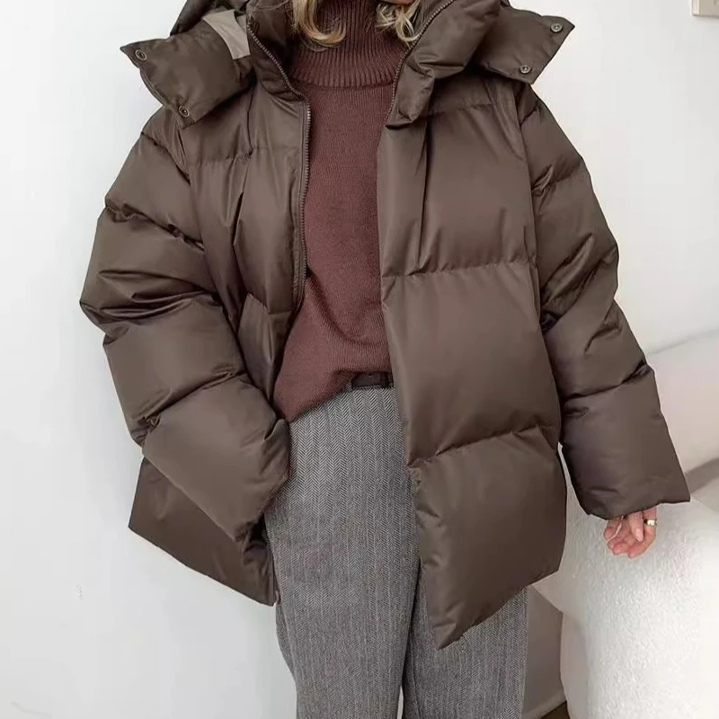 여성용 겨울 코튼 재킷 루즈 파카 레트로 베이커리 재킷 캐주얼 후드 여성용 따뜻한 코튼 다운 재킷 파카 탑 2025