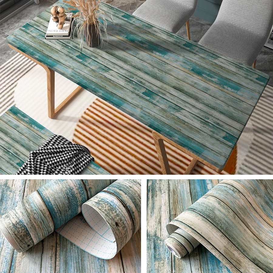 Vintage Wood Plank Wallpaper 3D Self-Adhesive Wall Sticker Waterproof PVC Contact Paper for Kitchen Bedroom Home Decor