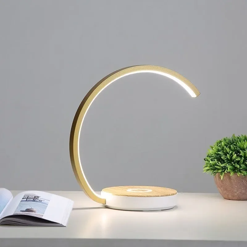 Imagem -02 - Carregamento sem Fio Candeeiros de Mesa para Quarto Luz de Leitura Bedside Study Eye Proteja Ouro Branco Quadro Touch Escurecimento Iluminação Lustre