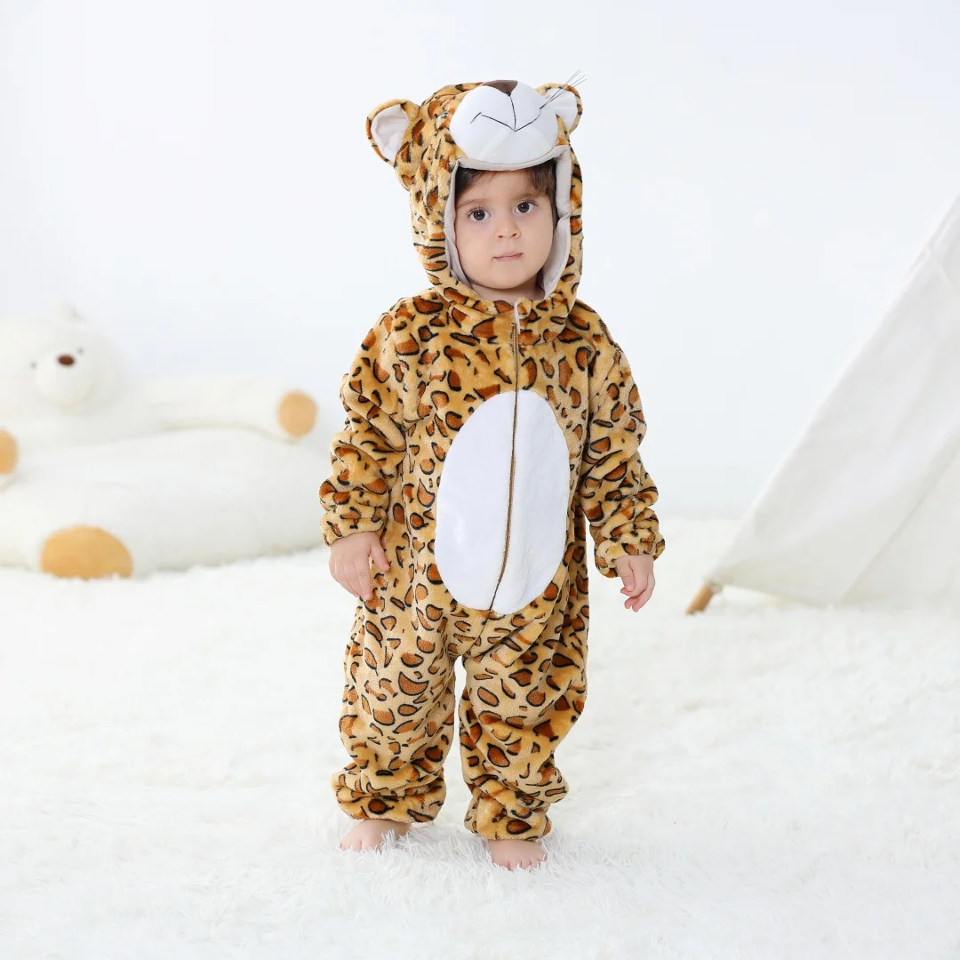 Baby Girls Long-sleeve Onesies Kigurumi Infant Cute Leopard Animal Cartoon Romper Newborn Boys Pajamas For Christmas Halloween