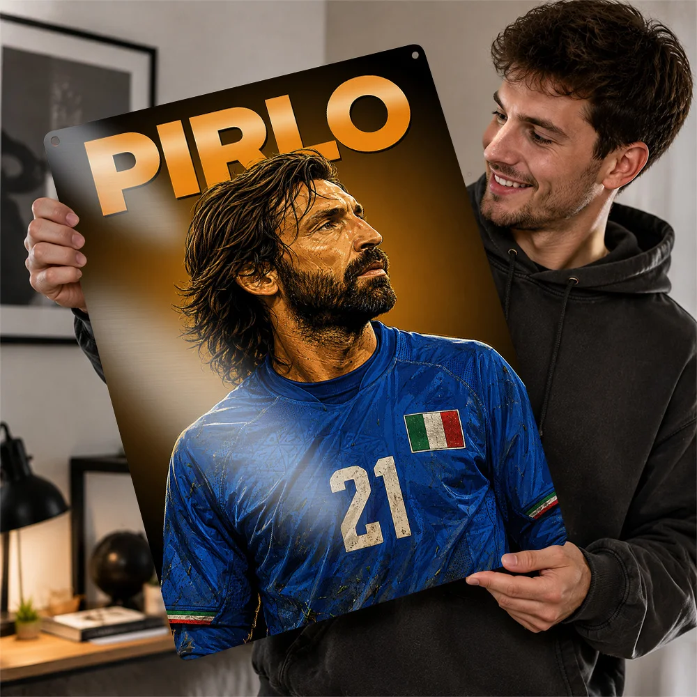 Andrea Pirlo Football Printed Poster Customized Metal Sign Matchday Hero Style Wall Art Ideal For Entertainment Space Or Study
