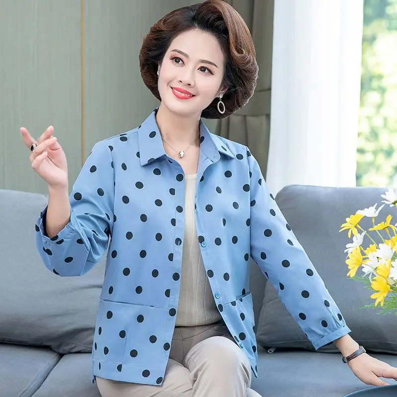 Spring Autumn New Fashion Polka Dot Turn-down Collar Long Sleeve Blouses Women\'s Clothing Button Loose Trend All-match Shirts