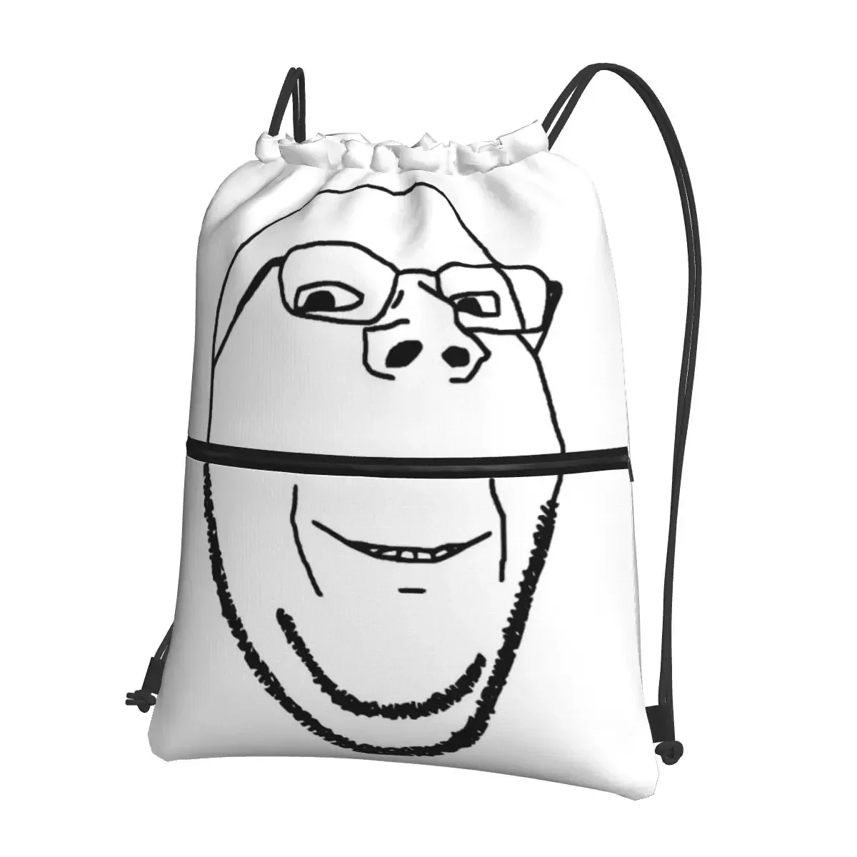 Smiling Wholesome Wojak Soyjak Portable Backpacks Drawstring Bag Drawstring Bundle Pocket Sundries Bags For School Students