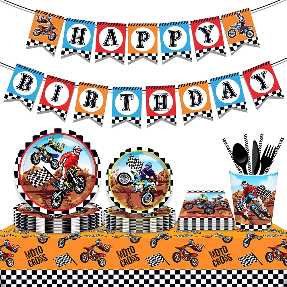 Dirt Bike Motorrad Thema Einweggeschirr Banner Ballon Kuchen Dekor Jungen Motorrad Rennen Geburtstag Party Dekoration Lieferungen – Detail 2