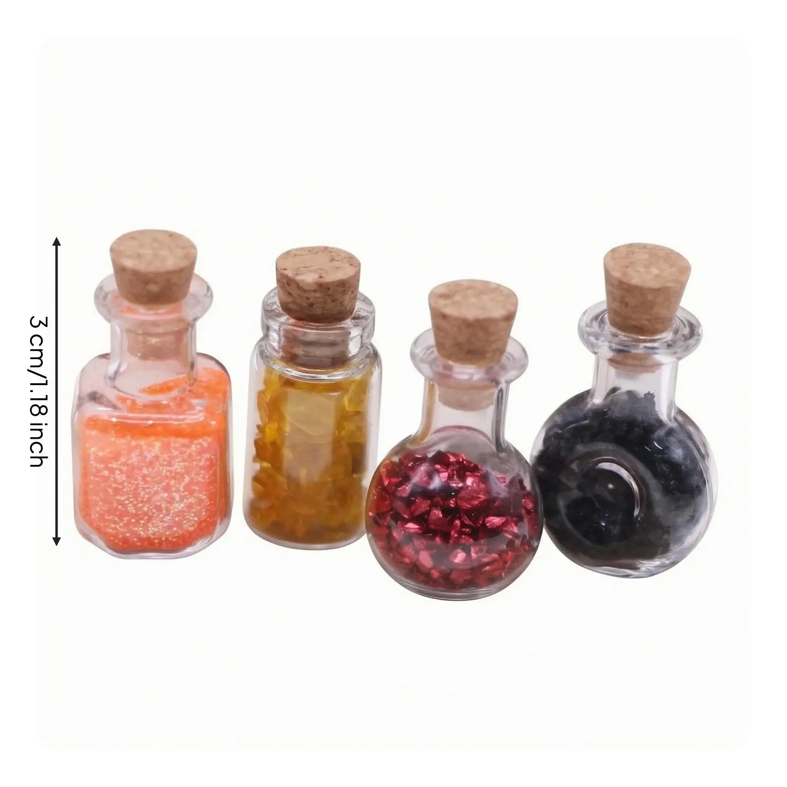 Tiny Glass Potion Bottle with Red Cork Stopper Miniature Ornament for Diorama Display Dollhouse Accessory Magical Study