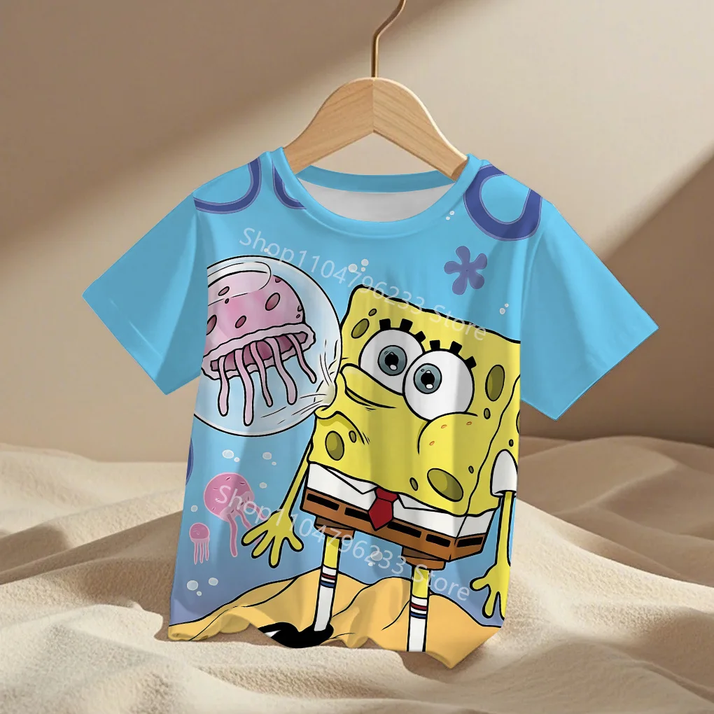 2025 Impresión 3D de dibujos animados lindos Bob Esponja ropa de bebé de 5 a 14 años ropa de exterior masculina para niños niño niña camiseta Top