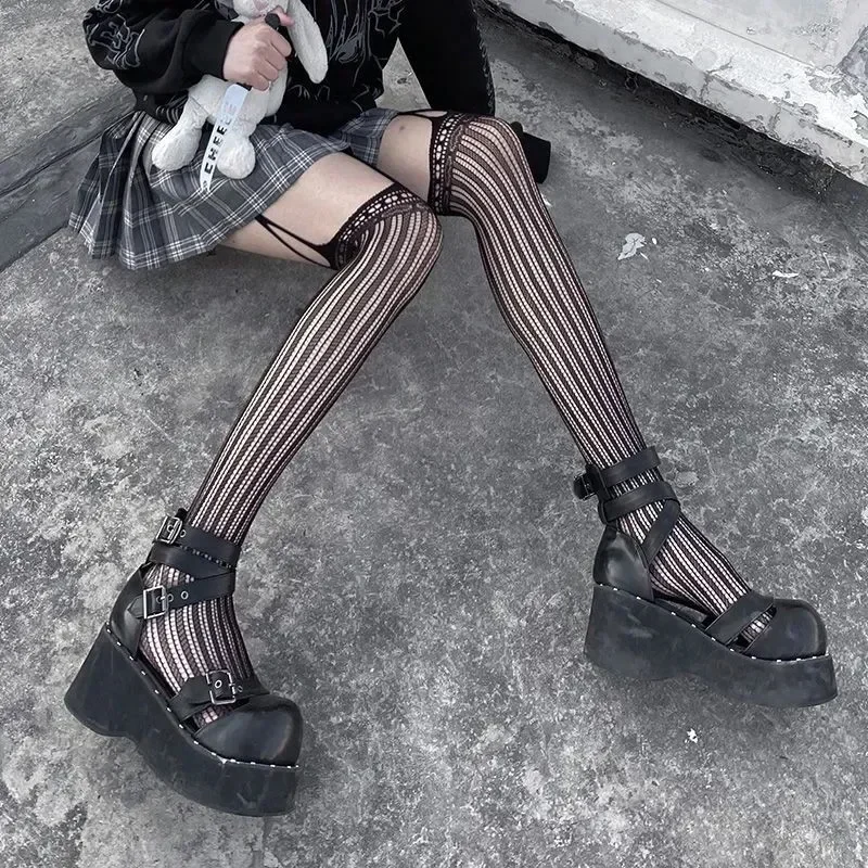 Japanese Harajuku Fishnet Long Garters Stockings Women Sexy JK Lolita Socks Cosplay Fashion Hollow Out Mesh Pantyhose Tights