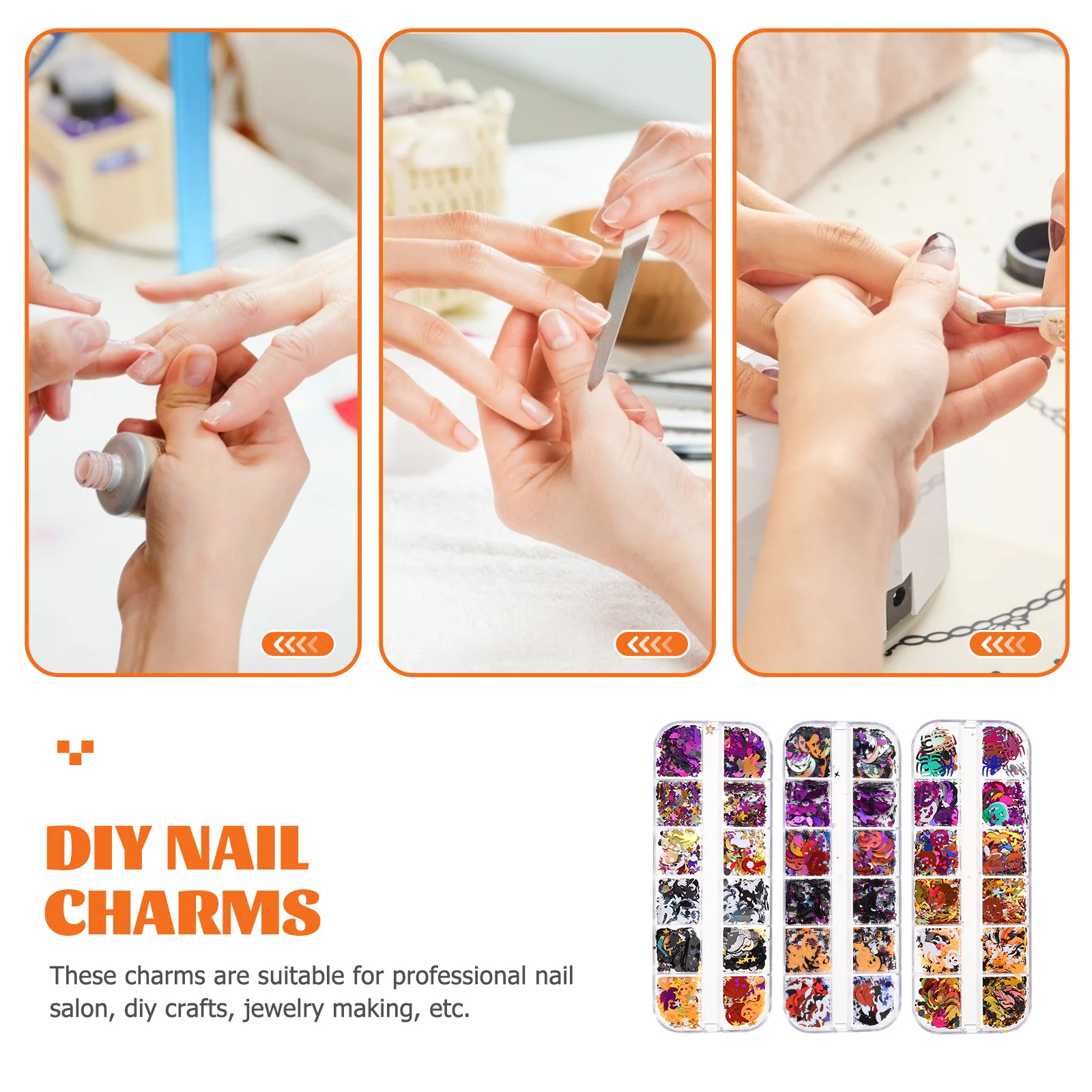 3 Boxes Halloween Pumpkin Skull Nail Art Sequins Chic Design DIY Manicure Glitter Patches Nail Decoration DIY Manicure Ornament