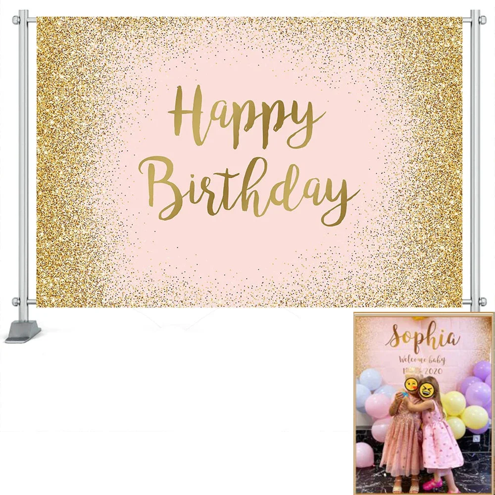 Glitter Dots Birthday Party Backdrop Customize Name Background Wedding Props Baby Shower Decoration Festival Cake Smash Photo