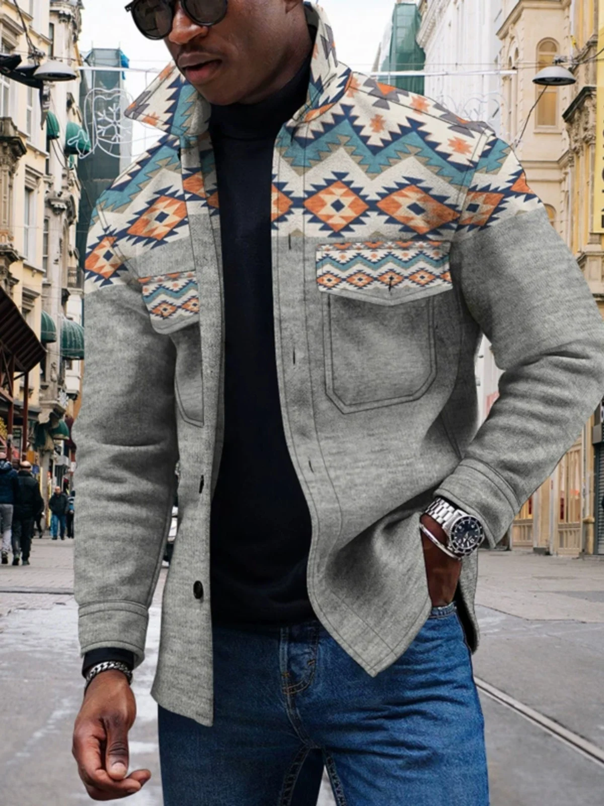 

Длинный открытый кардиган с 3D принтом в стиле ретро, мужской модный городской кардиган, осенняя верхняя одежда, воротник irt, застежка на одной пуговице