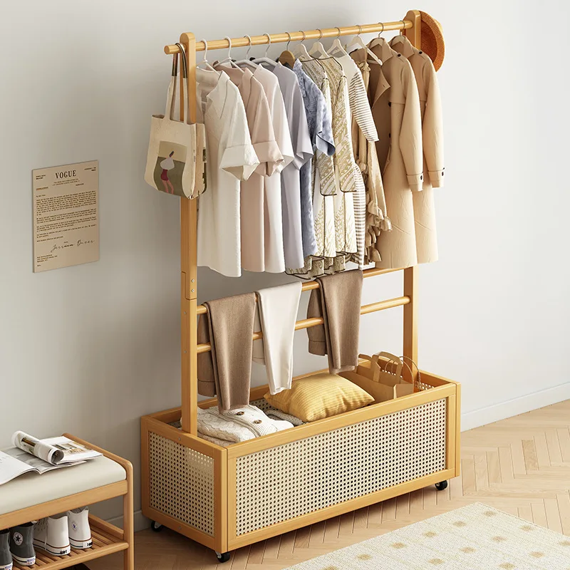 

Bedroom small coat rack, floor-to-ceiling living room multi-functional rack Nordic laundry basket hanger integrated