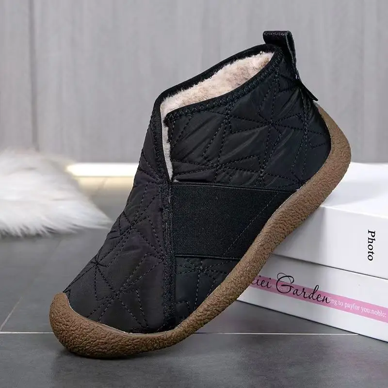 New Women\'s Winter High Top Flat Sole Cotton Boots Soft Sole Non Slip Light Plush Warm Slip-On Snow Boots Elderly Cotton Boots