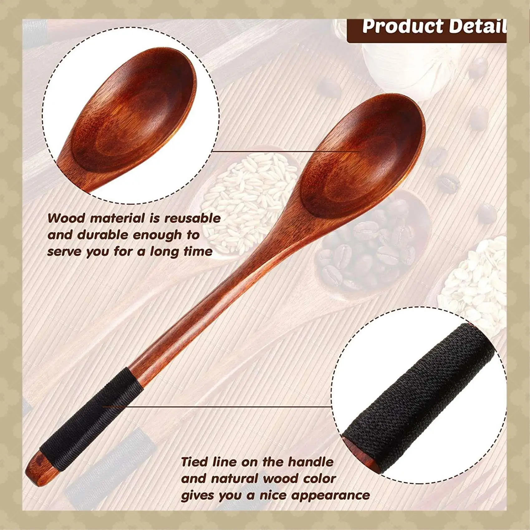 

AB45 Wooden Spoons Forks Set Japanese Style Wooden Utensils Set For Eating Wood Flatware Set Reusable (Black Cords,20 Pieces)