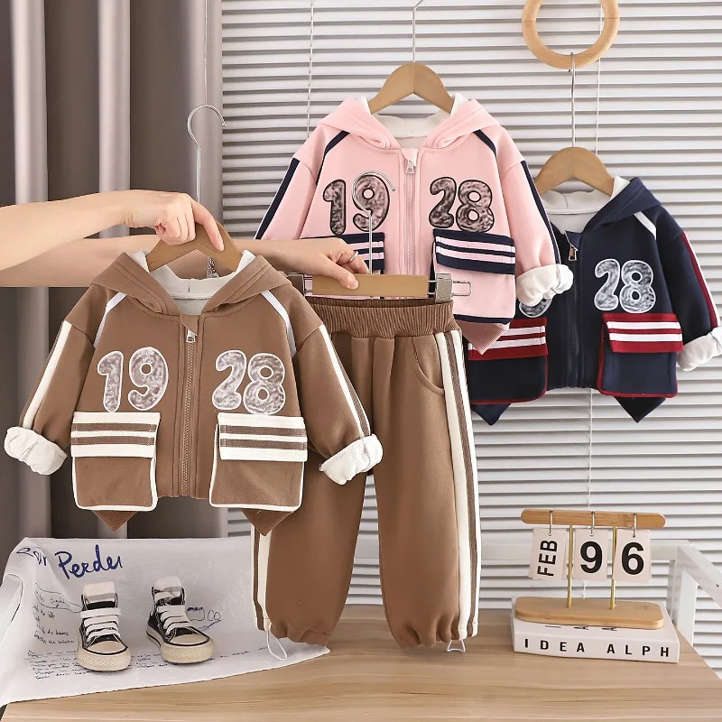 New Winter Baby Boys Clothes Children Fashion Thick Warm Hooded Jacket Pants 2Pcs/Sets Infant Girls Clothing Set Kids Tracksuits
