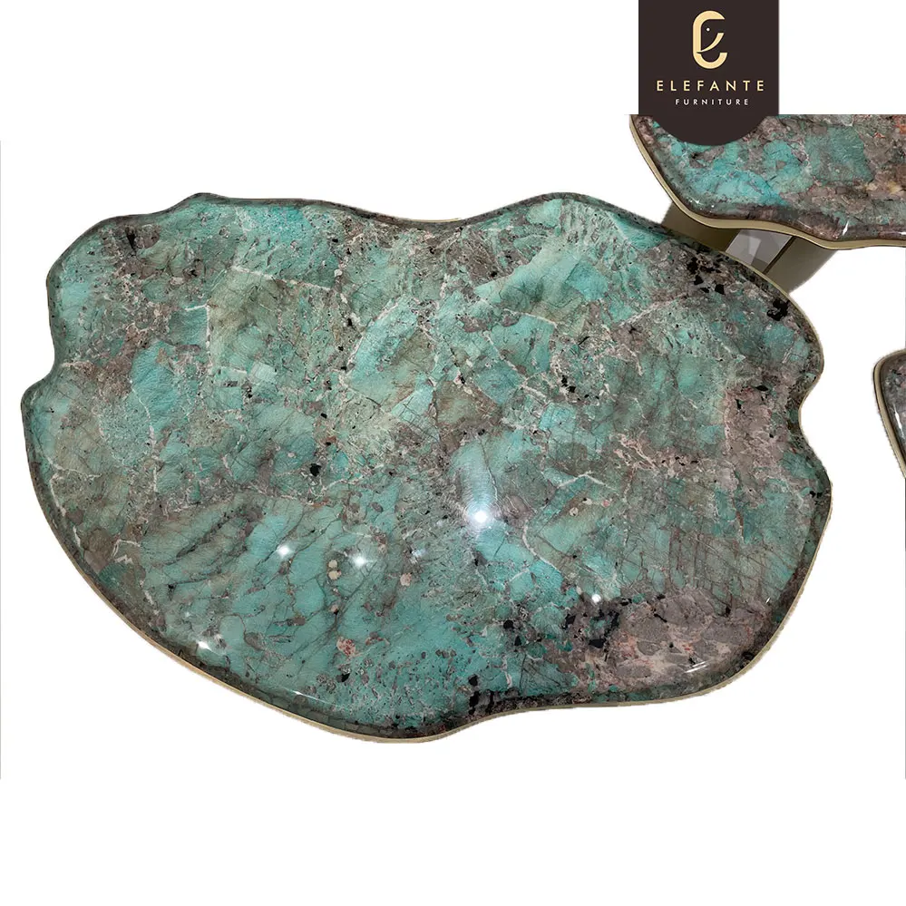 Italian High End  Living Room Creative Art Table Light  Green  Modern Stone Side Coffee Table Sets