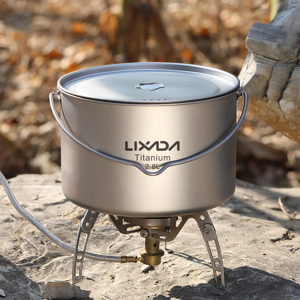 

Lixada 2.8L Titanium Pot Portable Hanging Pot with Lid Outdoor Camping Hiking Backpacking Titanium Pot Hanging Pot