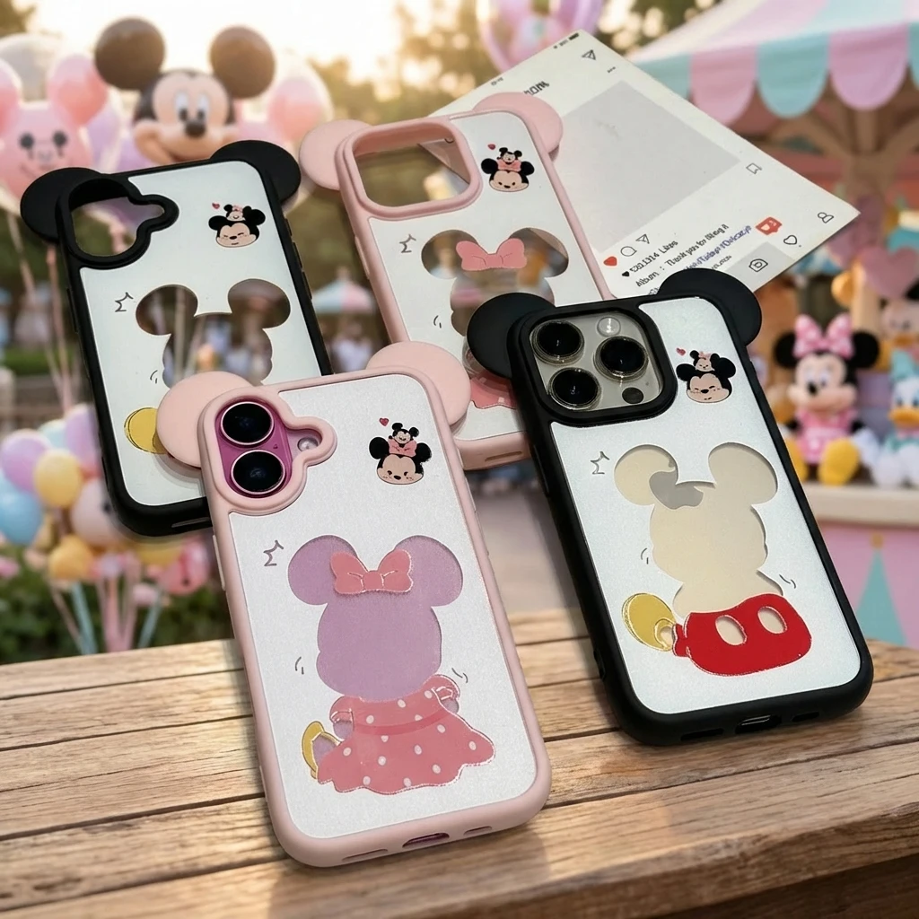 

Mickey Mouse Minnie Mouse Ear Cute Phone Case Compatible with iPhone 17 Pro Max 16 15 14 13 12 for Girls Women Fashion