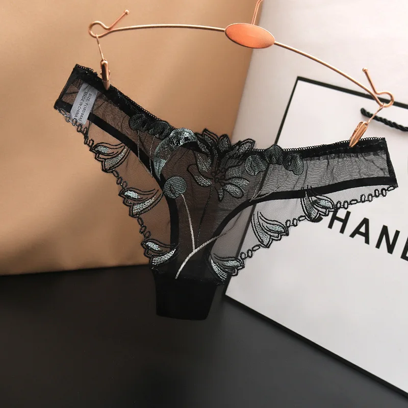 

Feminine Floral Embroidery Underwear Ultra-thin Transparent Comfortable Sexy Lace Low Waist Sexy Thong