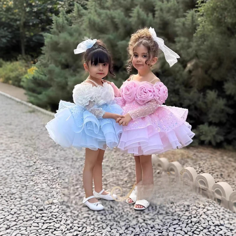 Girls Party Dress Princess Birthday Gown Children Flower Girl Host Piano Recital Performance Pageant Formal Celebration Clothes