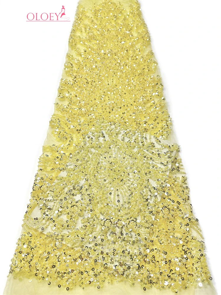 

OLOEY Elegant Party Luxury Party Gown African Handcrafted Heavy Beaded Sequins Lace Fabric 2026 Luxury French Tulle Lace Fabric