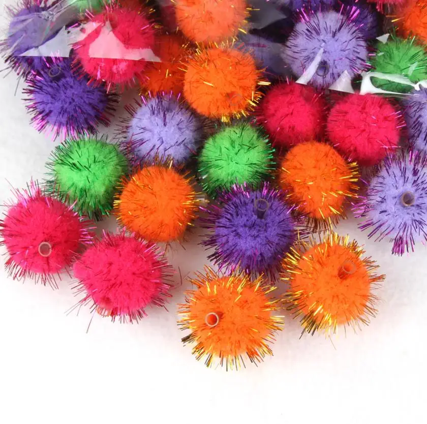 300pcs 4cm Glitter Tinsel Pom Pon Sparkle Fluffy PomPom Balls for DIY Craft Making Party Decoration Assorted Colors