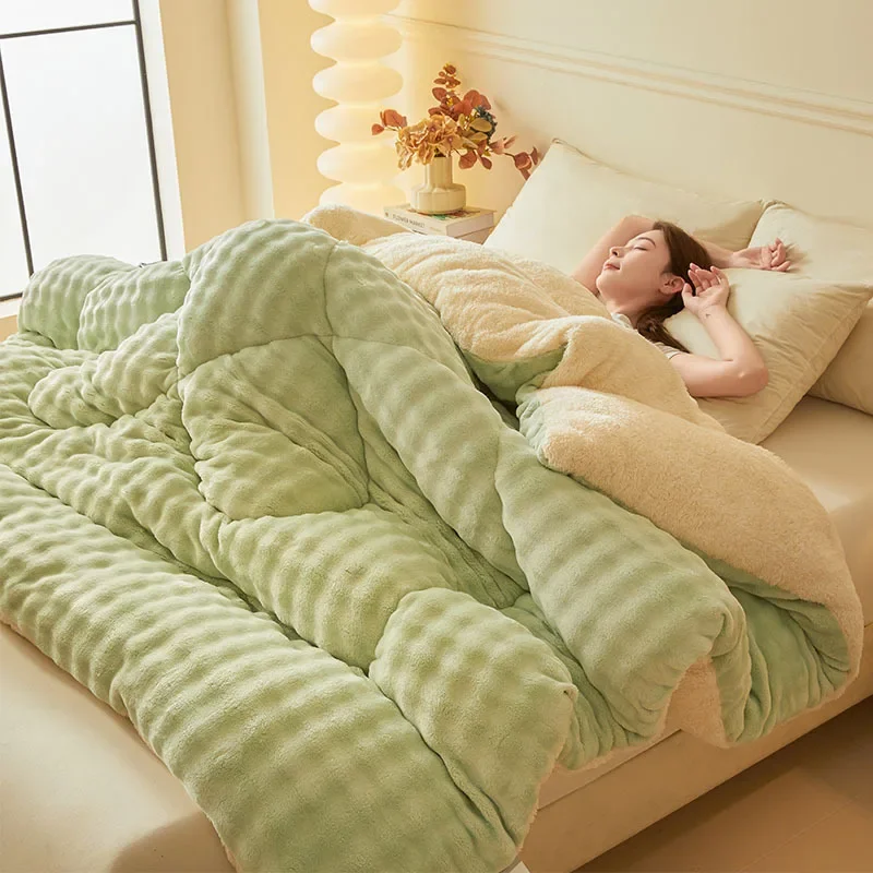 Double Layer Plush Cotton Quilt Core Lamb Fleece Winter Thick Warm Heat Storage Quilts Soft Single Blanket for Student Blanket