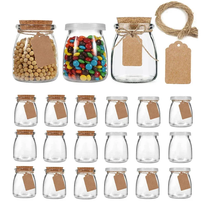 10Pcs 100ml-200ml Cork Glass Pudding Bottles Empty Refillable Storage Containers With Label And Rope For Home Party DIY Honey