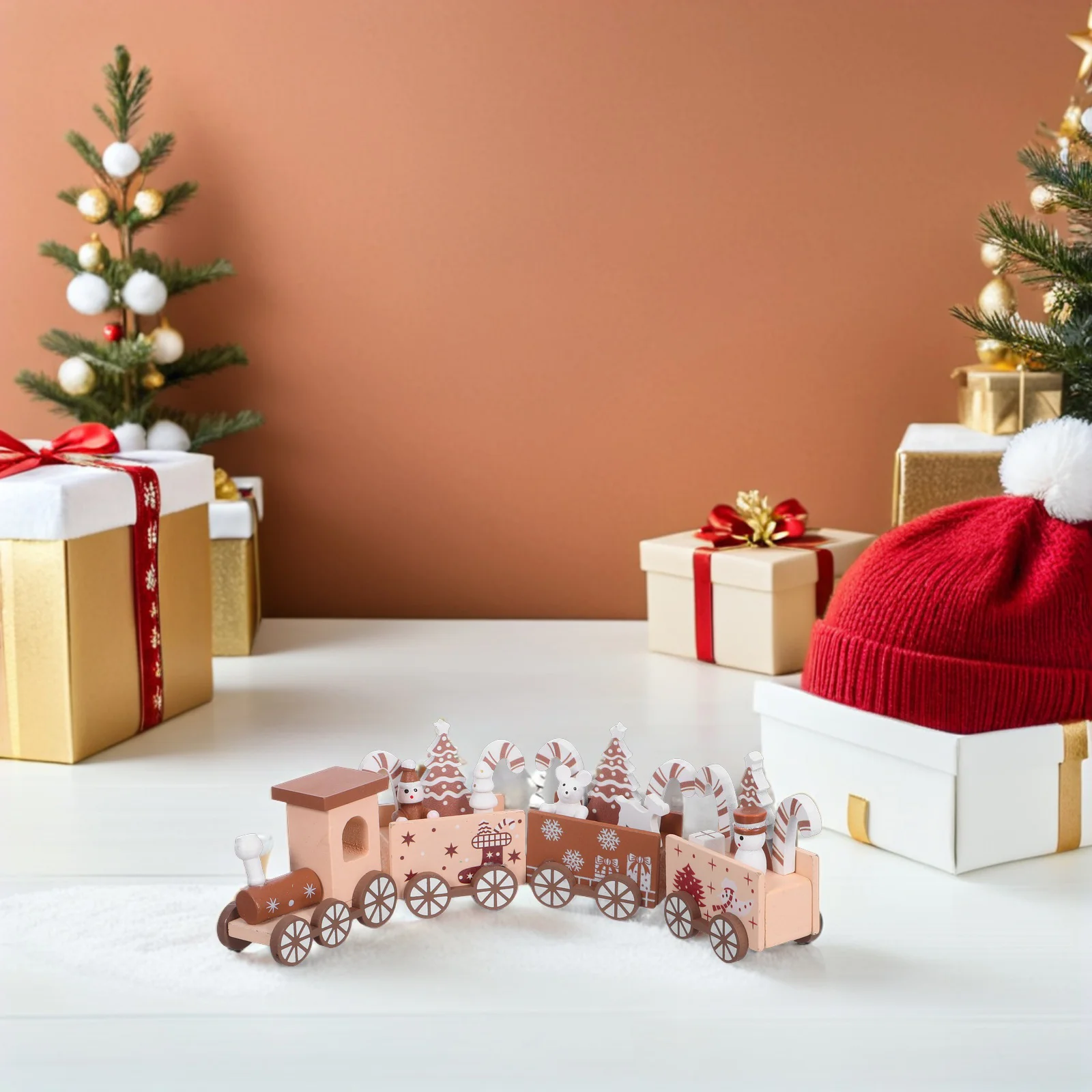 

1Set Wooden Christmas Express Train with Festive Accents for Desktop Tabletop Under Tree Holiday Home Decoration Craft Display