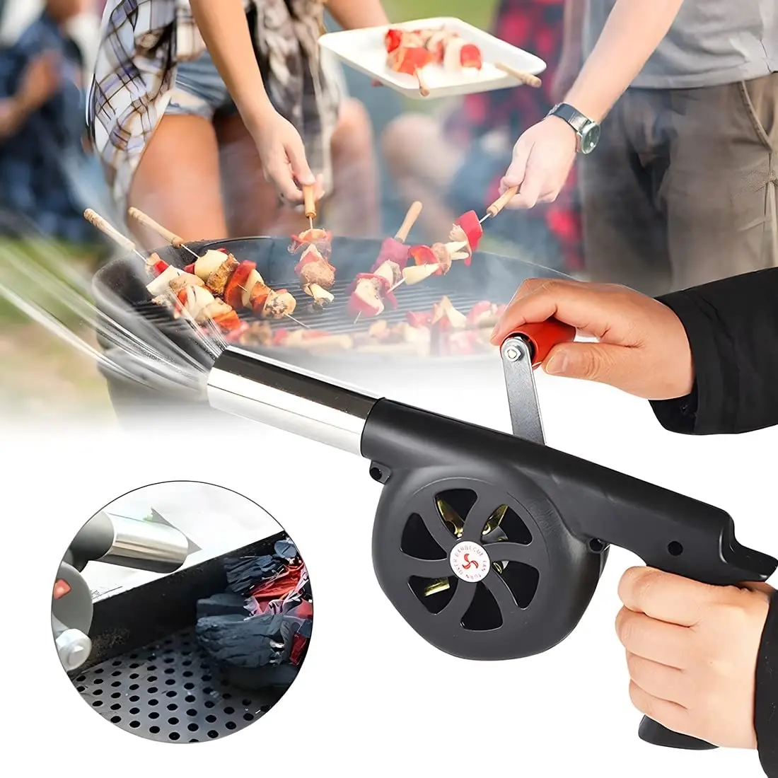 

Portable Barbecue Air Blower Hand Crank BBQ Fan Outdoor Cooking Barbecue Hair Dryer Manual Handle Picnic BBQ Fans Tools Grill