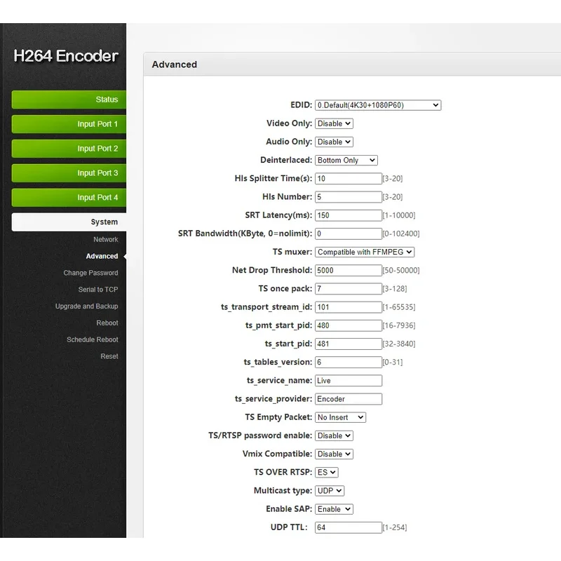 Impression vidéo H.264, 4 canaux, 4K @ 30Fps, 1080P @ 60Fps, pour IPTV Live Stream ou NVR