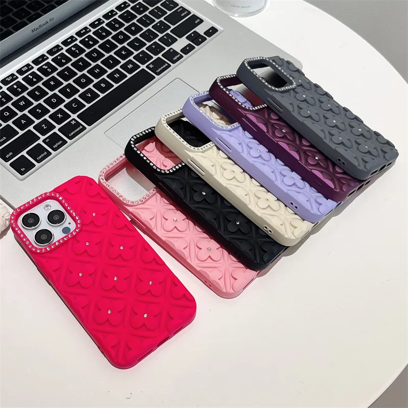 สีสันเรียบง่ายElegant Designสเปรย์น้ํามันสามมิติดอกไม้Dotเจาะเคสโทรศัพท์สําหรับiPhone 11 12 13 14 15 16 Pro Max