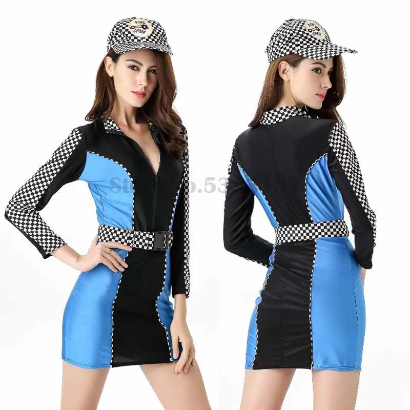 Racer Cheerleading Cosplay Costume Women Jumpsuit Racing Girl Uniform Halloween Fancy Dress Up Sexy Race Car Driver Costume