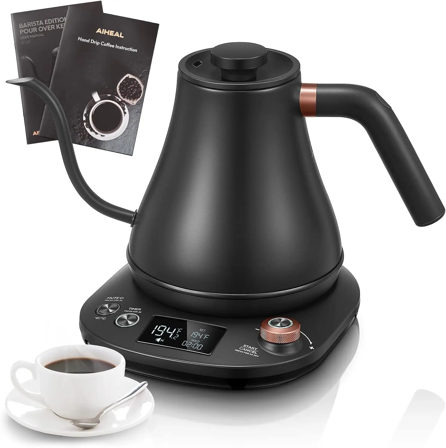

Adjustable Temperature Gooseneck Kettle, 1200W Fast Heating, 0.8L Stainless Steel Electric Kettle for Coffee & Tea