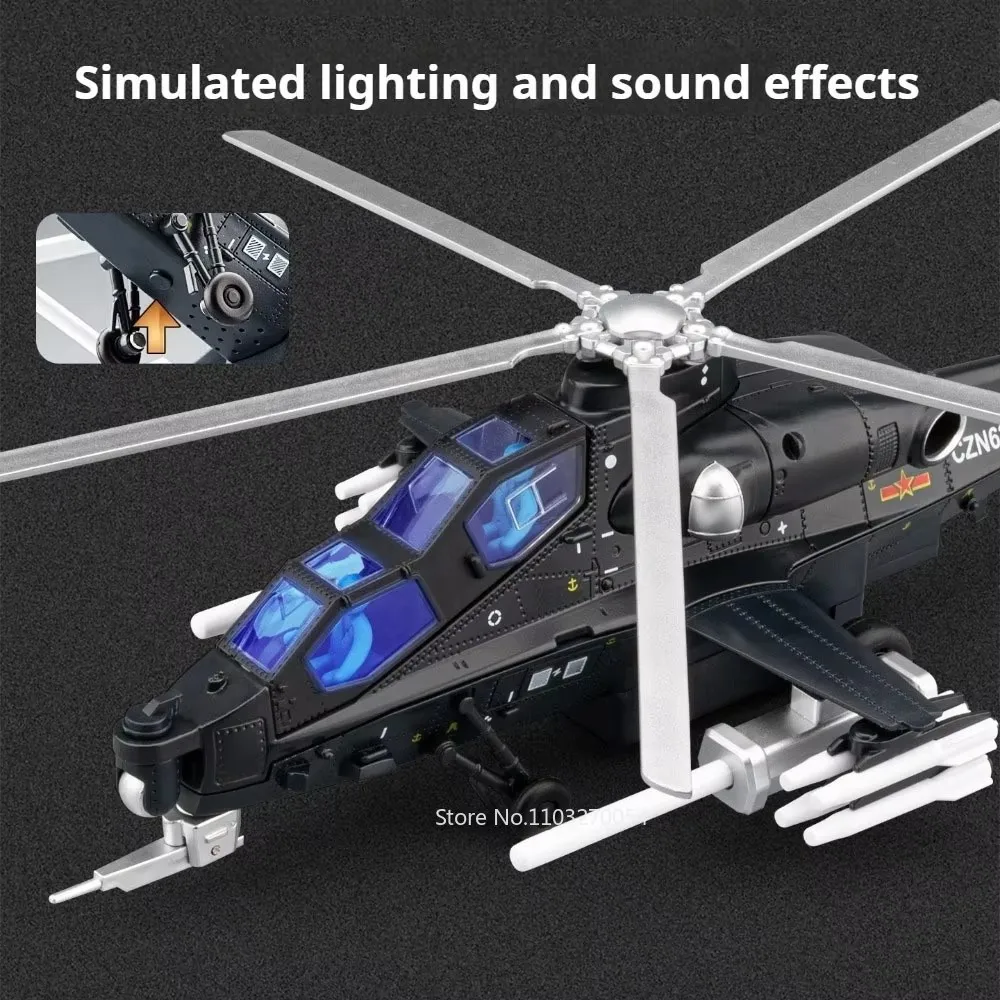 1:52 caic Z-10 helicóptero de ataque modelos de liga diecast carros brinquedos som luz puxar para trás avião em miniatura decorativo colecionáveis