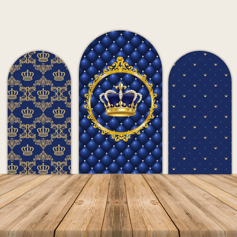 

Royal Blue Prince Arched Wall Cover Double Sided Fabric Boys Birthday Party Decorations Chiara Backdrop