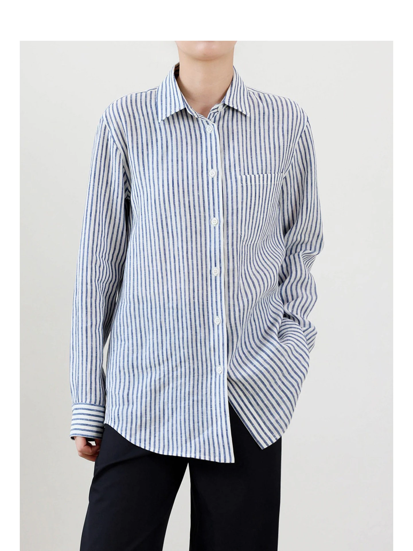 

Новая женская блузка-рубашка из 100% льна в полоску, свободного кроя, для повседневной носки, с эффектом омоложения, подходит для всех сезонов