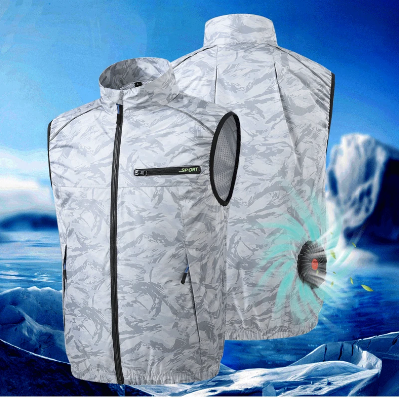 Summer Ice Vest Camouflage Air Conditioner Clothes Men USB Refrigeration Fan Vest Outdoor Work Clothes Fishing Sleeveless Jacket