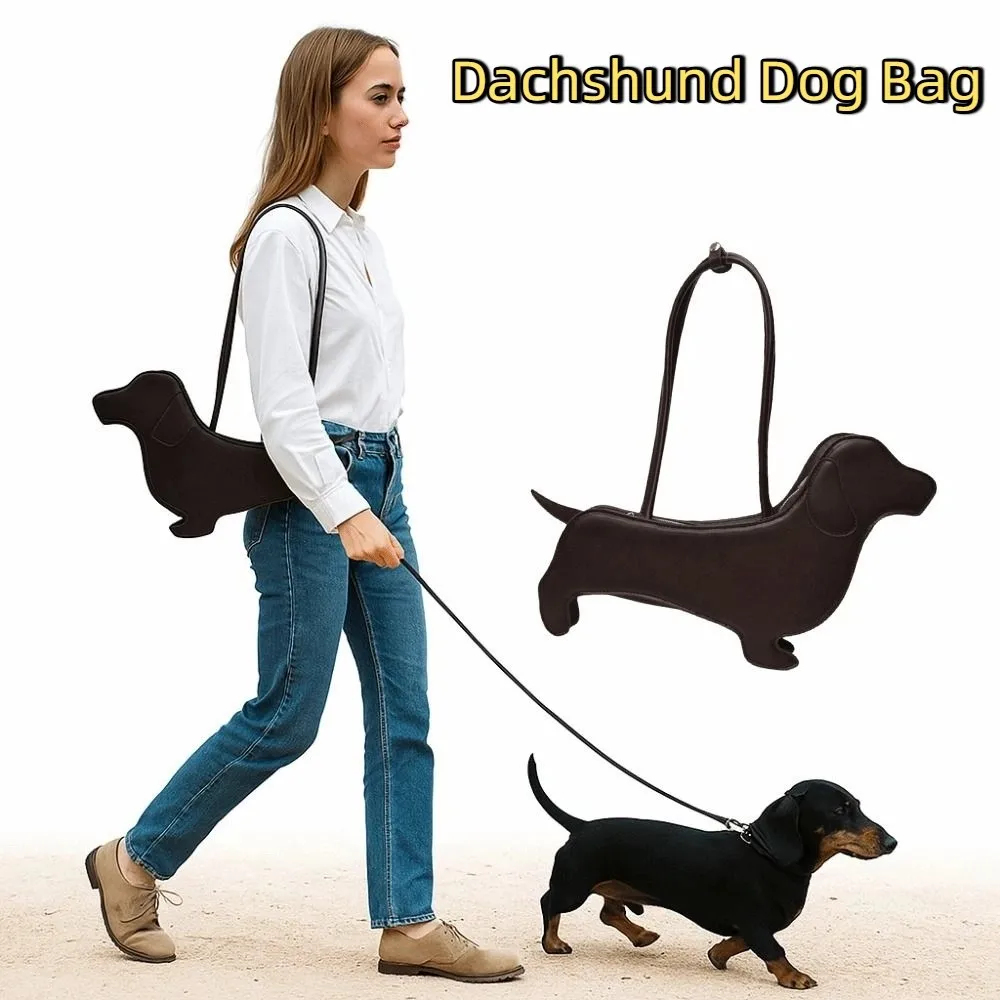 Casual Sausage Dog Dachshund Dog Bag Pu Leather Creative Animals Shoulder Bag Three-dimensional Cute Cartoon Handbag Outdoor
