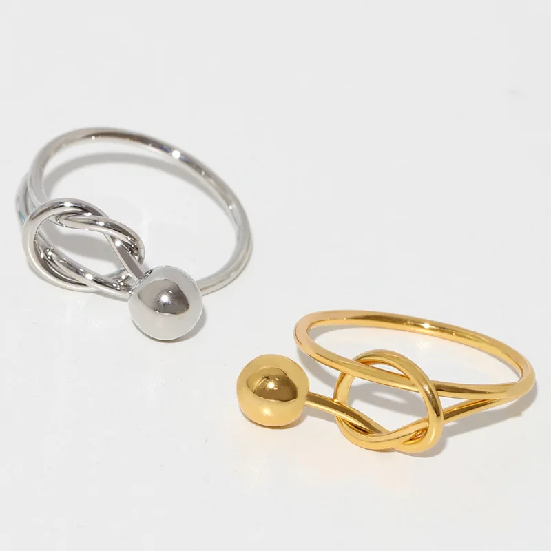 

New Neutral Style Round Bead Ring Ins, Cold, Simple, High-end, Versatile, Fashionable, Wire Knoted Heart Layered Ring for Women