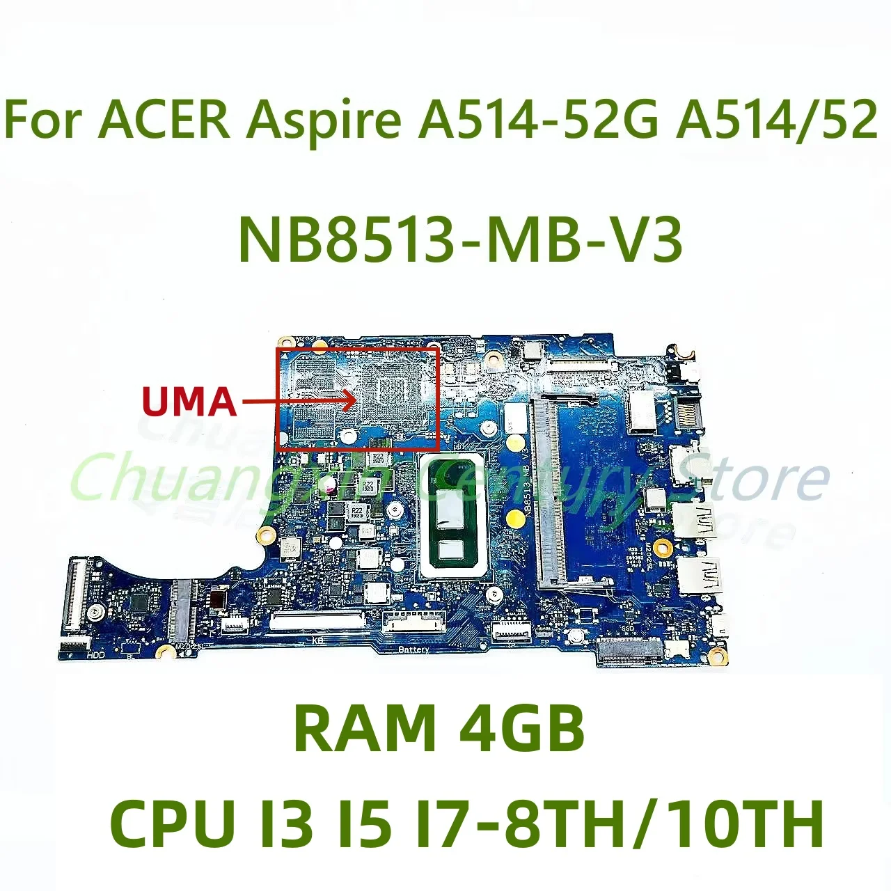 NB8513-MB-V3 motherboard for ACER Aspire A514-52G A514/52 Laptop with CPU I3 I5 I7-8TH/10TH RAM 4GB 100% Tested Fully Work