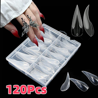 120Pcs 3D Eagle Claw Fake Nails Full Cover Press On Nail Forms Molds Crystal Nail Art Extension Tip Curved Stiletto False Nails
