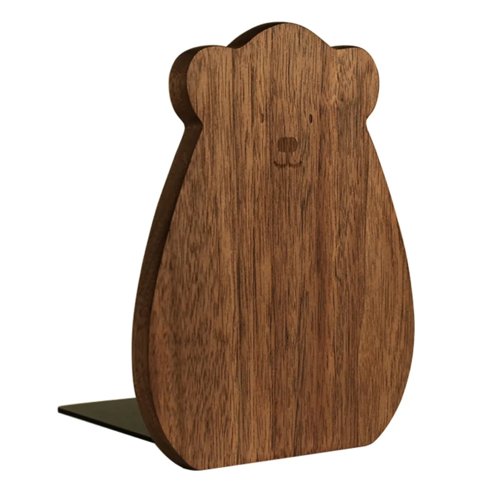 

1Pcs Adorable Bear Wooden Bookend High Quality Solid Wood Book Fixator Bookshelf Mounting Lovely Desk Decoration Natural Color
